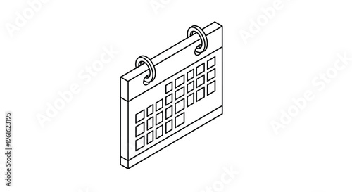 Isometric line drawing of a spiral calendar representing time management, scheduling, and planning for events or dates.