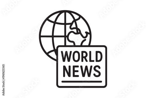 World news line icon with globe and newspaper vector illustration.