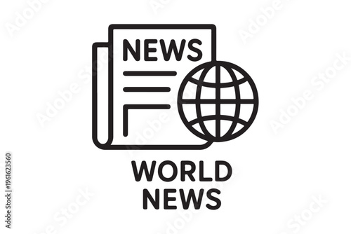 World news line icon with globe and newspaper vector illustration.
