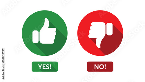 Yes and no button with thumbs up and thumbs down icons, approval and rejection symbols for user feedback, decision making, and rating systems