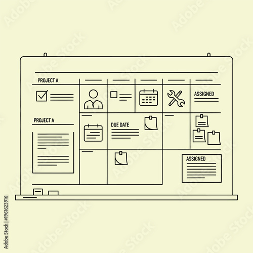 Minimal line of a project management board Kanban board task board Agile Scrum