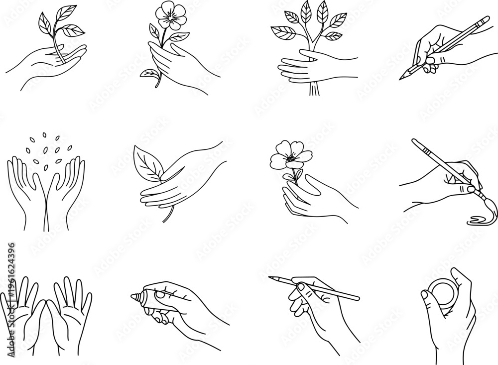 Obraz premium Hands Holding Plants and Flowers