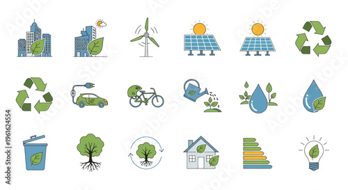 Eco-Friendly Icons: Green Energy, Sustainability, Environment, Recycling, Nature