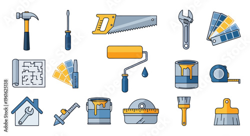 Home Renovation Tools and Supplies Icons Set