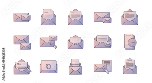 Modern Envelope Icons Set: Email, Message, Communication, Document, Notification