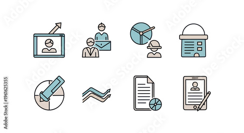 Business Icons Set: Growth, Meeting, Time, Task, Strategy, Data, Document, Profile