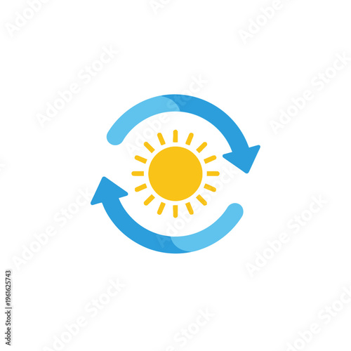 Solar Energy Cycle Icon, Renewable Sun Power Symbol, Circular Arrow Sustainable Energy, Isolated White Background.