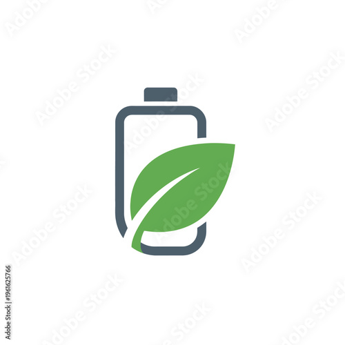 Battery Icon with Green Leaf Symbolizing Eco-Friendly Energy Storage and Sustainability on Isolated White Background