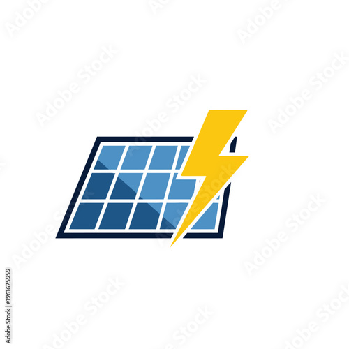 Solar Panel with Lightning Bolt Icon Symbolizing Renewable Electricity Generation, isolated white background