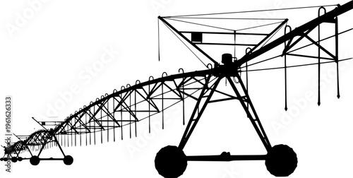 Large center pivot irrigation system silhouette isolated on white background
