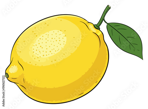 Vibrant Lemon Illustration with Leaf Fresh and Zesty.