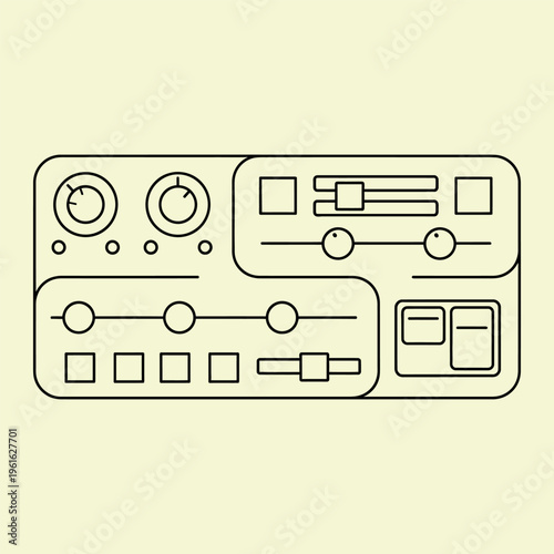 Minimal line of audio mixer control panel with dials and sliders line minimal dials buttons