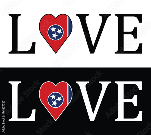 Love Tennessee Typography Design with State Flag Heart Symbol Patriotism Concept.