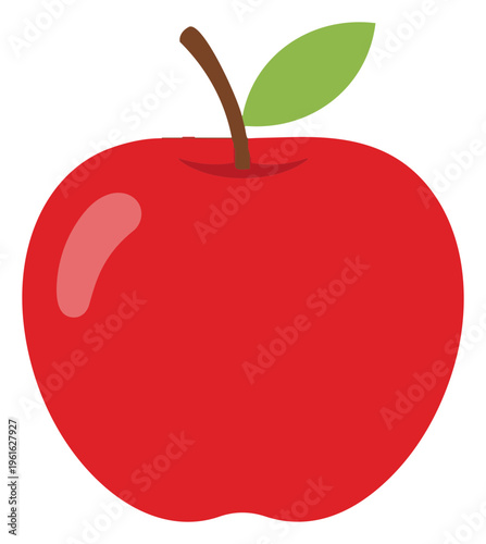 Vibrant Red Apple with Stem and Leaf Illustration.