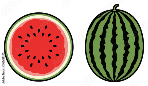 Watermelon Still Life Whole and Sliced Fruit Illustration.