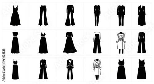 Bilde på lerret Elegant Fashion Collection - Dresses, Jumpsuits, and Coats in Silhouette