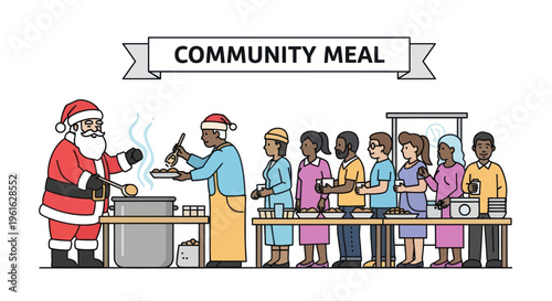 Santa Claus Serving Food at Community Meal Event