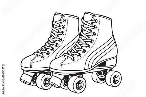 Simple vector of a pair of vintage roller skates with four wheels, designed with clean lines and retro style, capturing classic skating culture and nostalgic vibes.