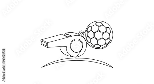 Soccer Referee Whistle and Ball Icon - Sport Game Equipment Symbol
