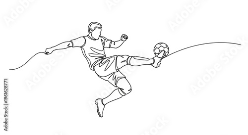 Soccer Player Kicking Ball One Line Drawing