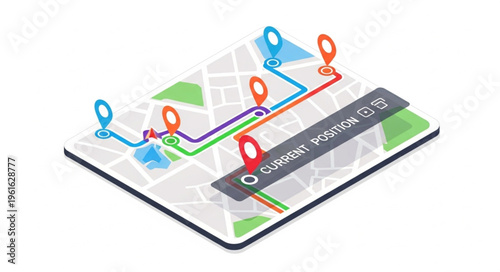 Isometric Map with Route Markers and Navigation Bar for GPS Tracking.