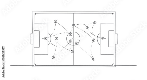 Soccer Tactics Board Strategy Drawing with Player Positions and Movement Lines