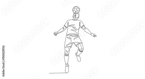 Soccer Player Balancing Ball on Head, One Line Drawing