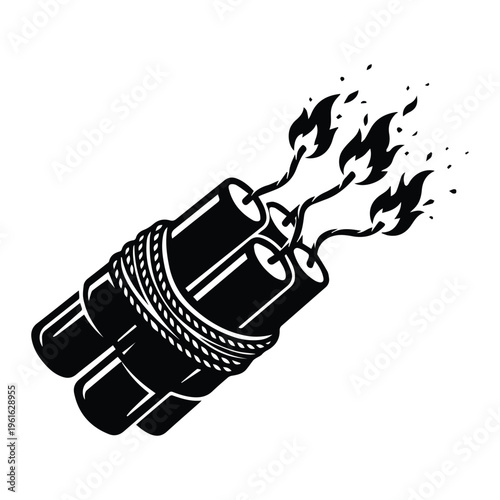 Dynamite sticks with burning wicks Icon Silhouette vector black design on a white background