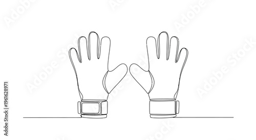 Goalkeeper Gloves Line Art - Isolated on White Background