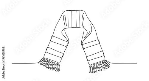 Single Line Drawing of a Striped Scarf with Fringes