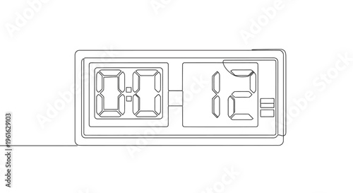 Digital Clock Displaying 00:12, Minimalist Line Art, Time Concept