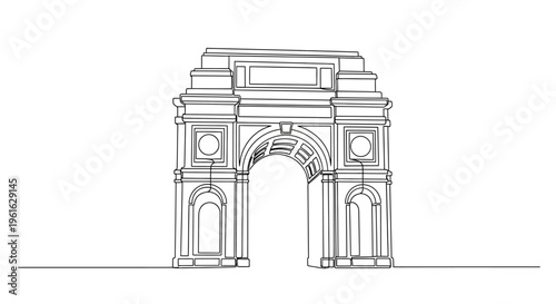 Hand-drawn sketch of a triumphal arch in minimalist style on white background