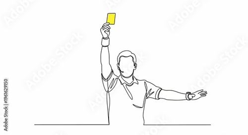 Soccer Referee Holding Yellow Card - Continuous Line Drawing