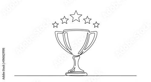 Trophy with Five Stars - Single Line Art