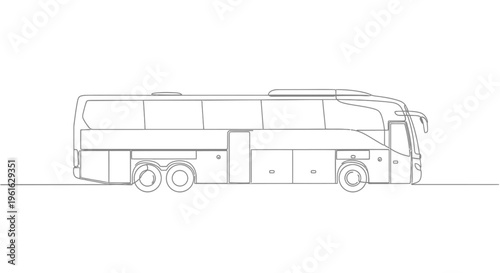 Modern Coach Bus Outline Drawing, Side View, Transportation Vector Art