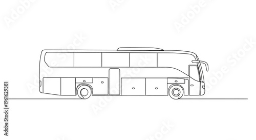 Modern Coach Bus Outline Drawing - Vector Art