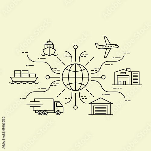 Minimal line of global logistics and transportation shipping delivery