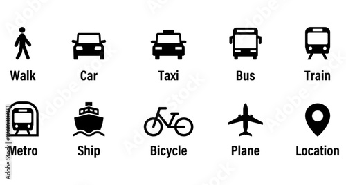 車・自動車・徒歩・乗り物・交通・陸路のアイコンイラスト