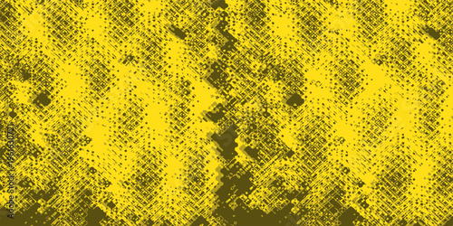 Abstract Yellow and Olive Green Grunge Halftone Texture Pattern.