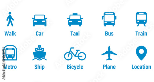 車・自動車・徒歩・乗り物・交通・陸路のアイコンイラスト青