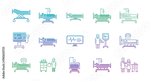 Hospital Bed Icons: Patient Care, Medical Equipment, and Healthcare Professionals