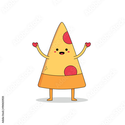 Cute pizza slice cartoon character spreading love doodle