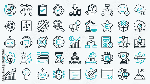 Business and Technology Icon Set with AI and Automation Elements
