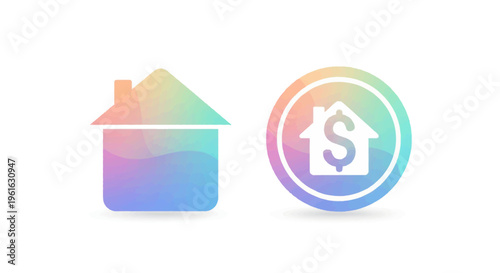 House Icon with dollar sign inside circle, rainbow gradient