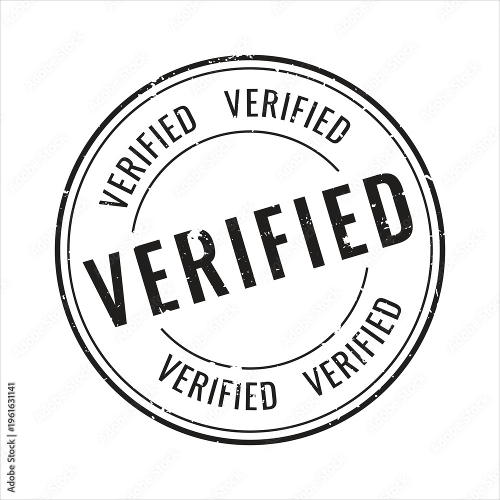 Fototapeta premium Minimalist black circular verified stamp with thin lines for sophisticated branding and official product marking