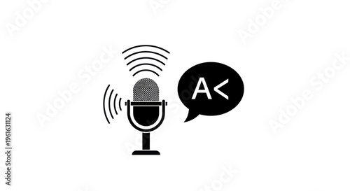 Microphone Icon with Speech Bubble and Text
