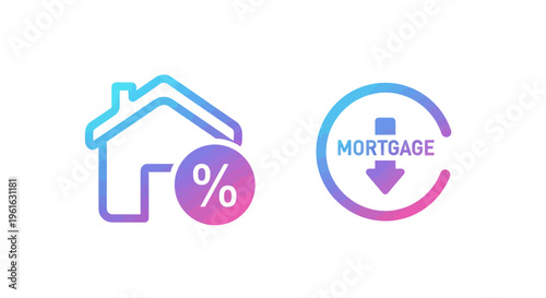 Mortgage Rate Decrease Icon: House with Percentage and Down Arrow Symbol