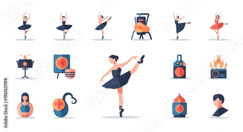 Ballet Dancer & Performance Icons: Dance, Music, Art & Fire Elements