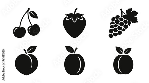 A collection of silhouettes featuring various fruits, including cherries, strawberries, and grapes, ideal for culinary designs