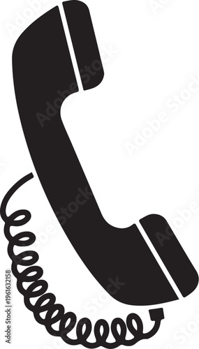 Black telephone icon, phone handset vector, corded receiver symbol, communication device